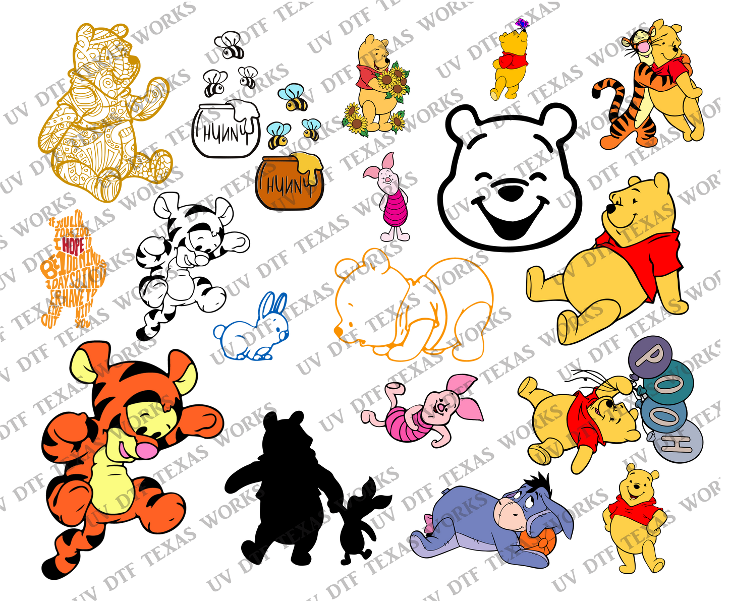 Pooh Variety Pack – 10 x 12 UV DTF 3D Decal Sheet