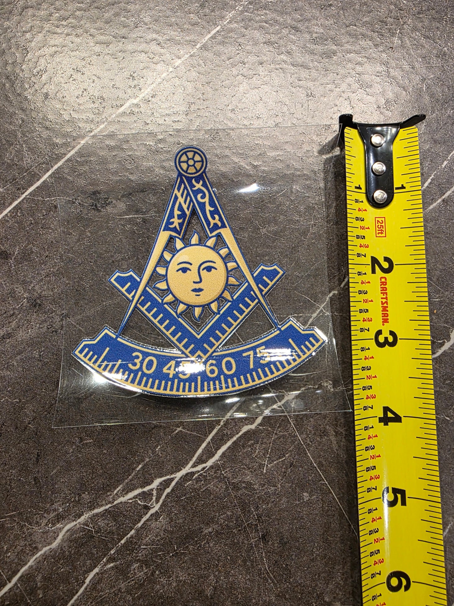 Past Master Masonic Decal – Sunburst Blue & Gold Symbol | UV DTF Transfer