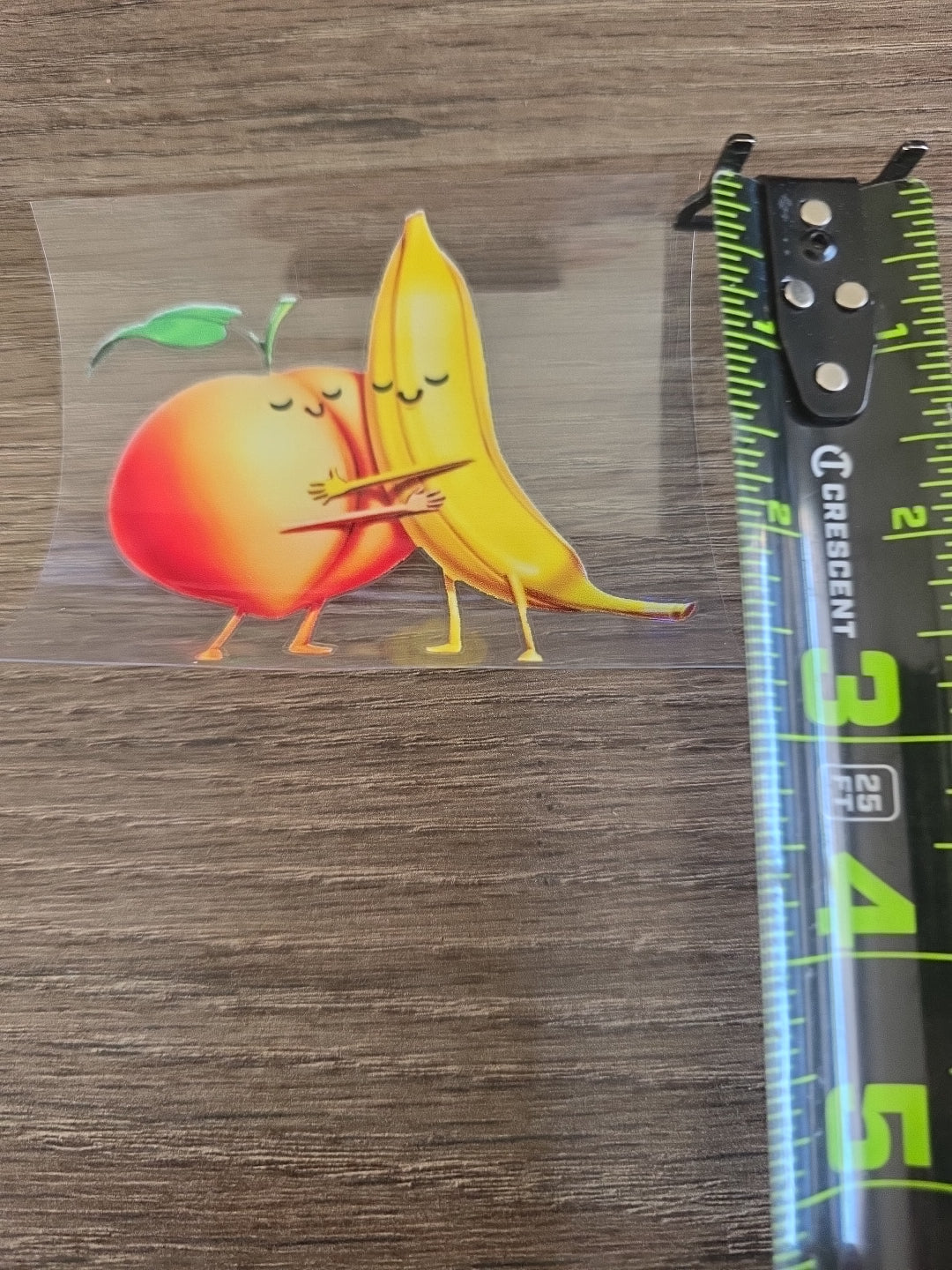 Banana And Peach Emoji Hugging Humorous UV DTF Decal Sticker Waterproof