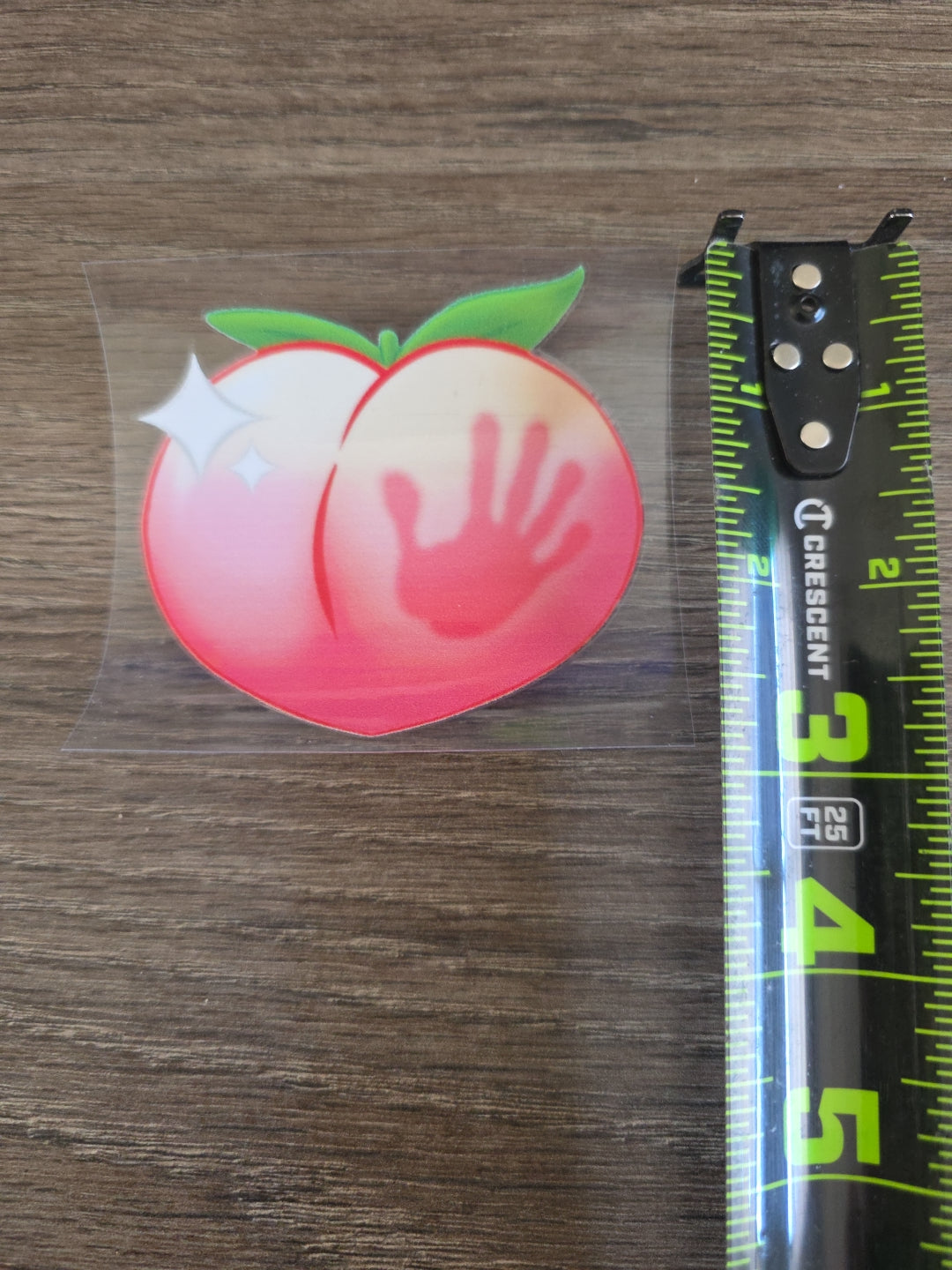 Peach With Right Hand Print Emoji UV DTF Raised Decal Sticker Waterproof
