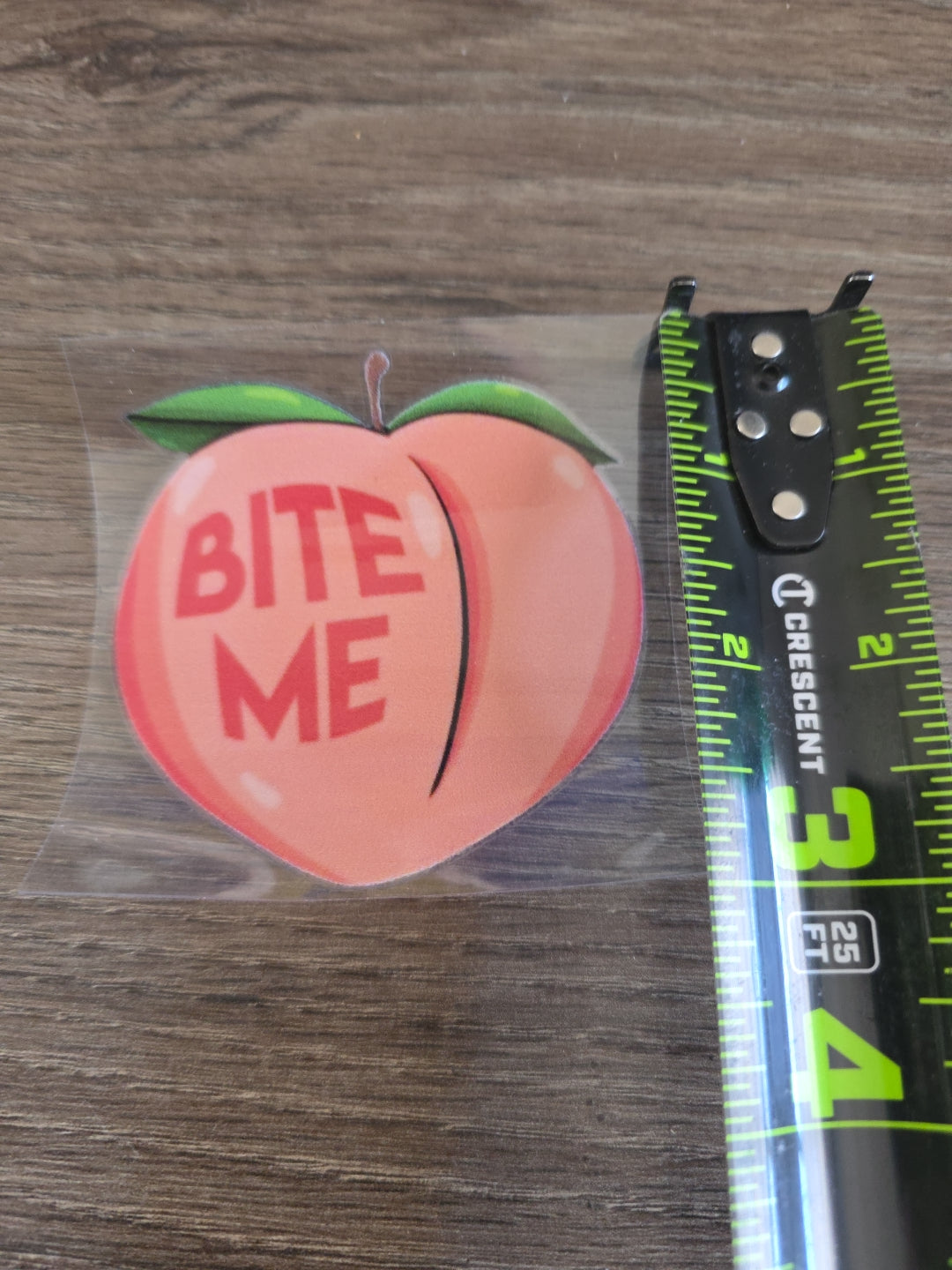 Peach Emoji Bite Me Emoji UV DTF Decal Sticker Waterproof for Hard Surfaces USA