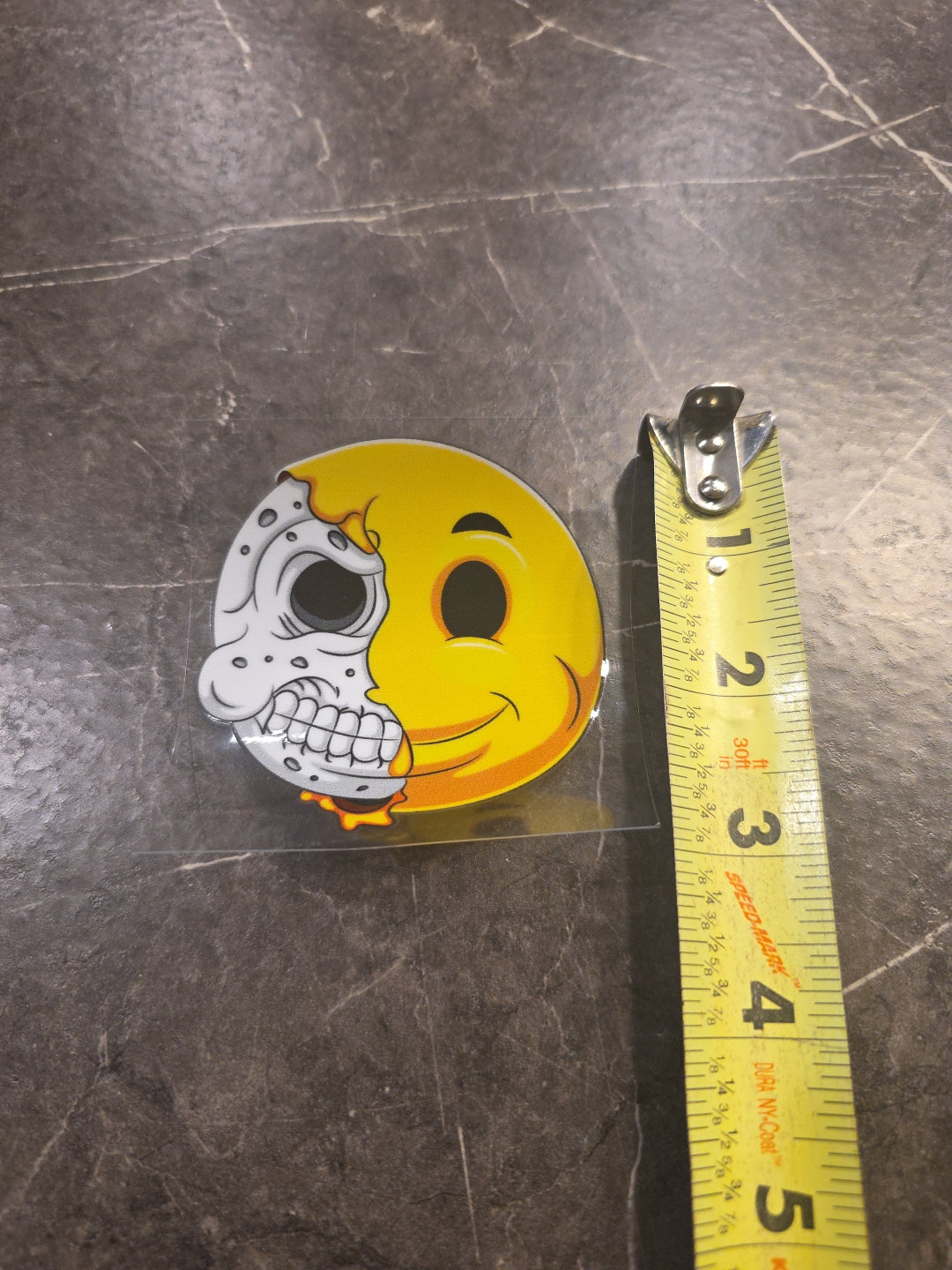 Smiley Face Skull Emoji UV DTF Decal Sticker Raised In Full Color Waterproof