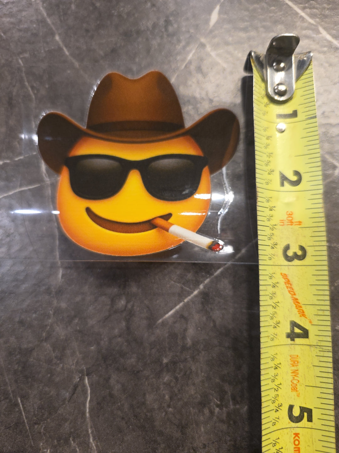 Cowboy Smiley Face Emoji Smoking UVDTF Raised Decal Sticker Waterproof Color