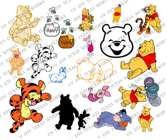 Pooh Variety Pack – 10 x 12 UV DTF 3D Decal Sheet