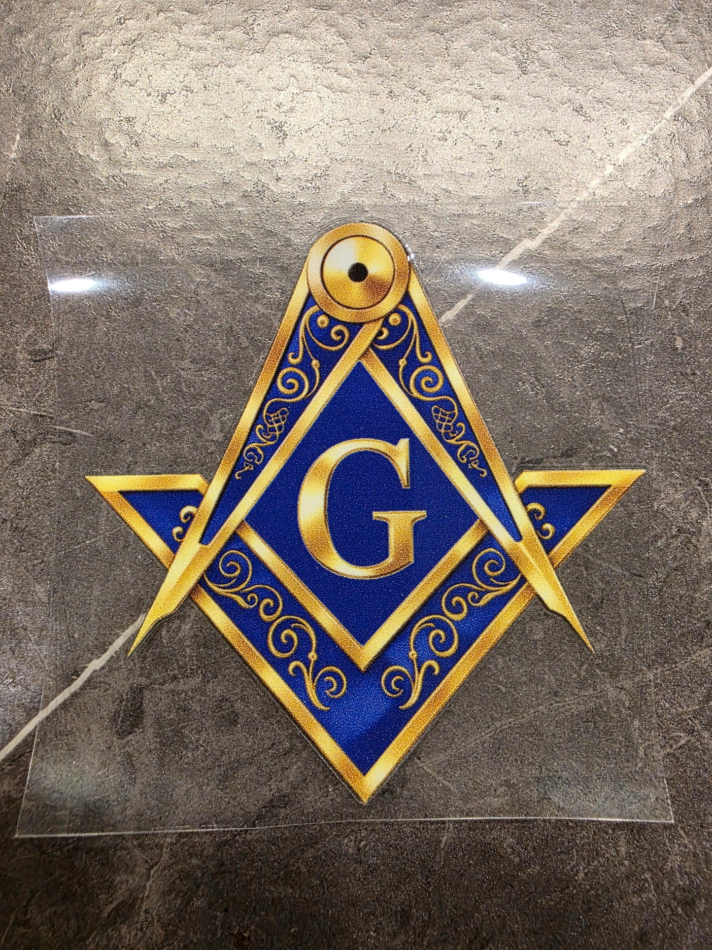 Masonic Square & Compass Decal – Gold & Blue Freemason Symbol | UV DTF Transfer