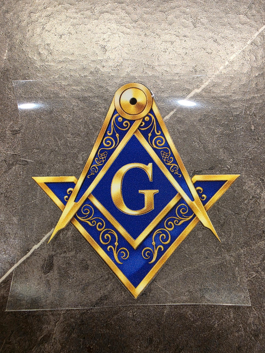 Masonic Square & Compass Decal – Gold & Blue Freemason Symbol | UV DTF Transfer