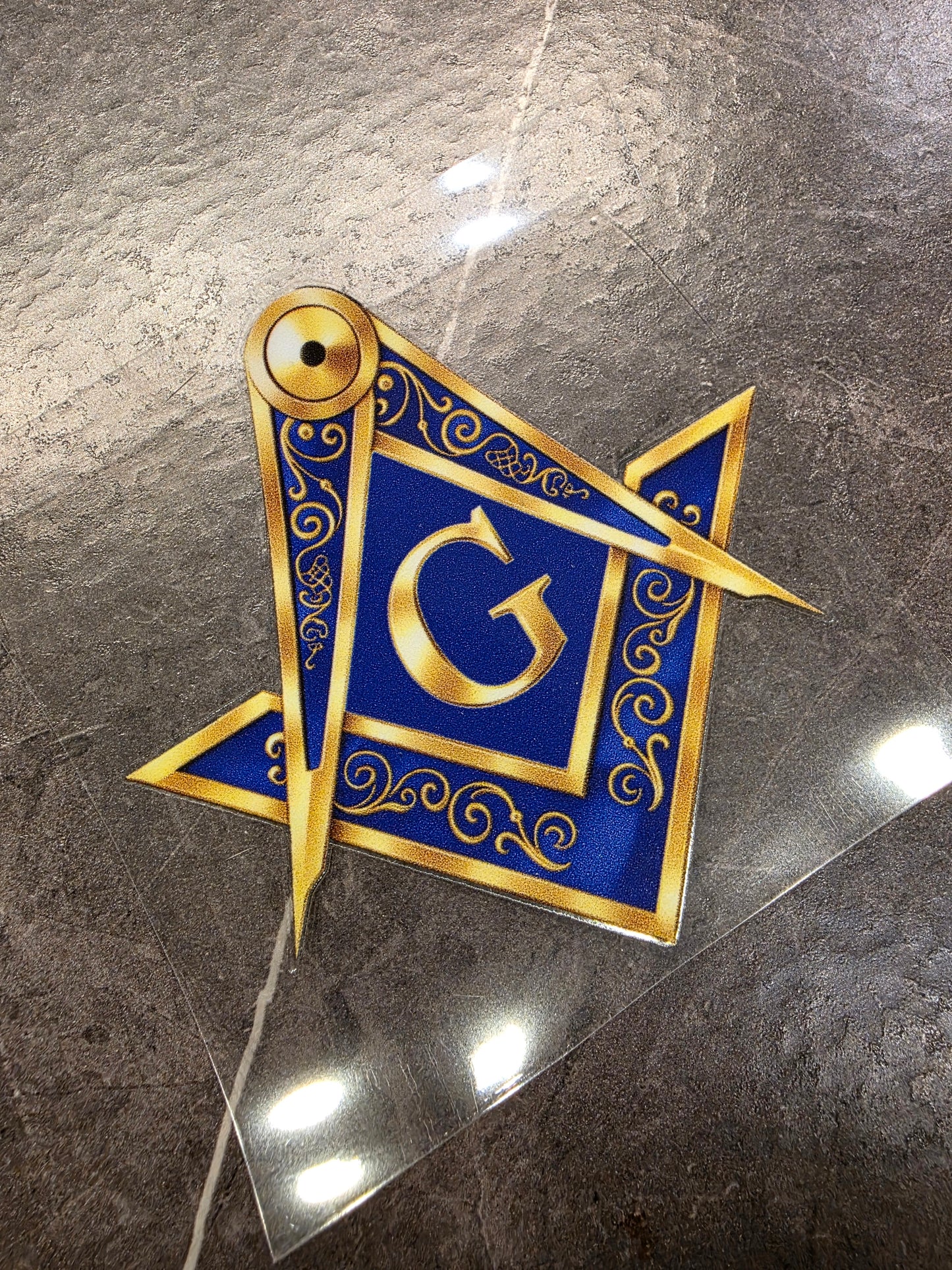 Masonic Square & Compass Decal – Gold & Blue Freemason Symbol | UV DTF Transfer