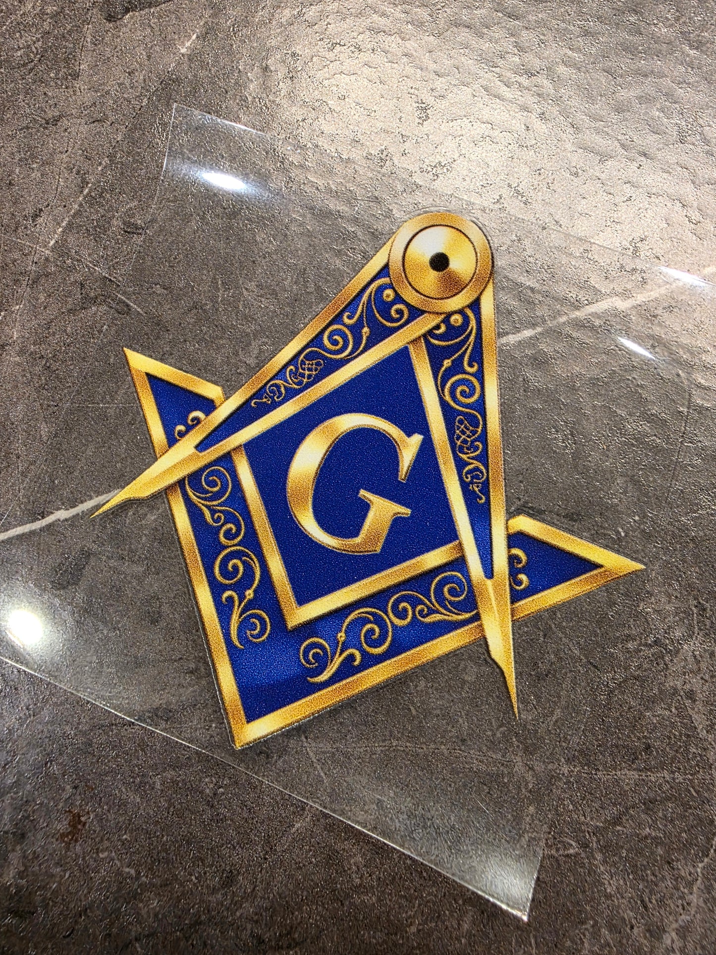 Masonic Square & Compass Decal – Gold & Blue Freemason Symbol | UV DTF Transfer