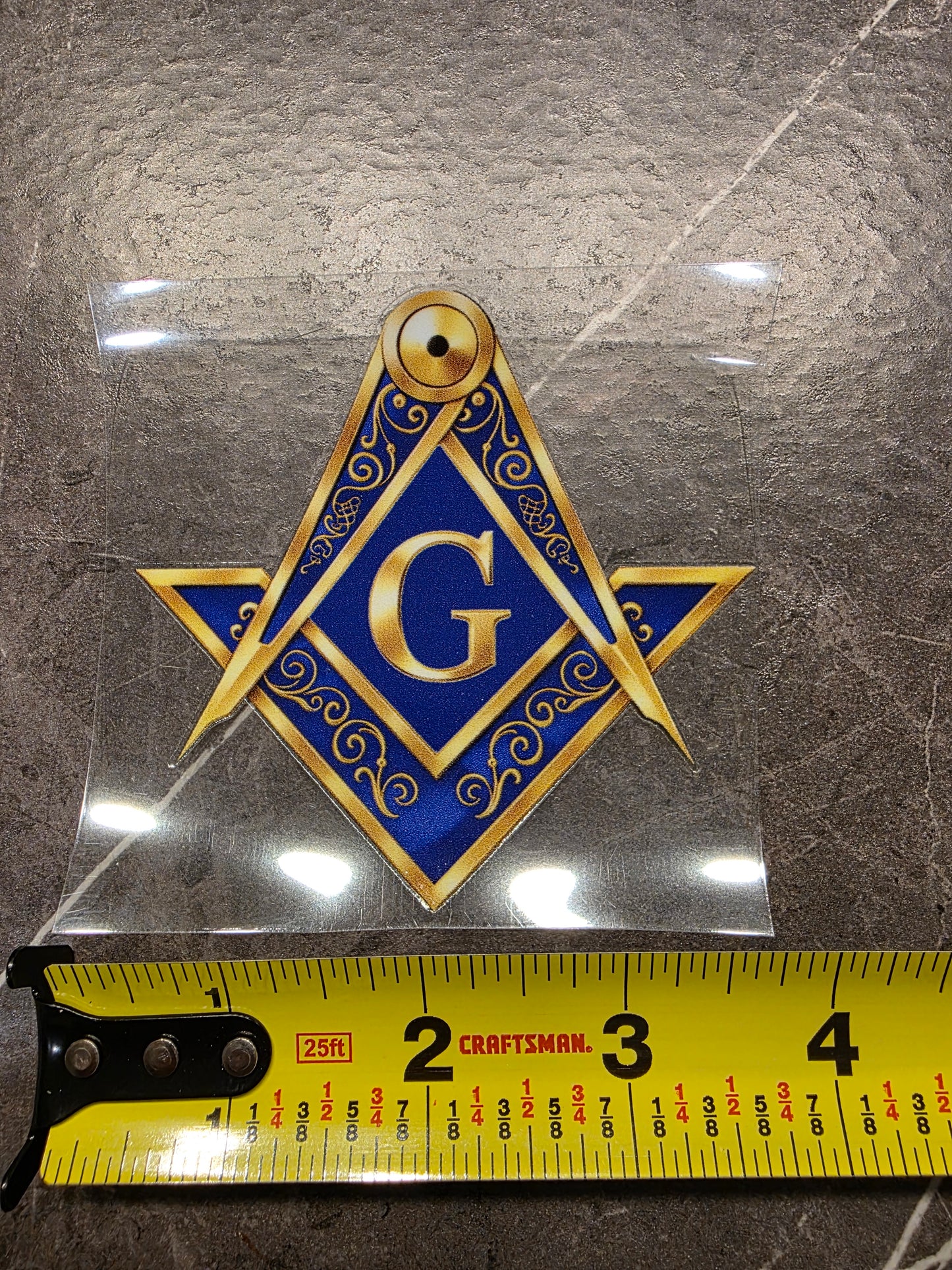 Masonic Square & Compass Decal – Gold & Blue Freemason Symbol | UV DTF Transfer