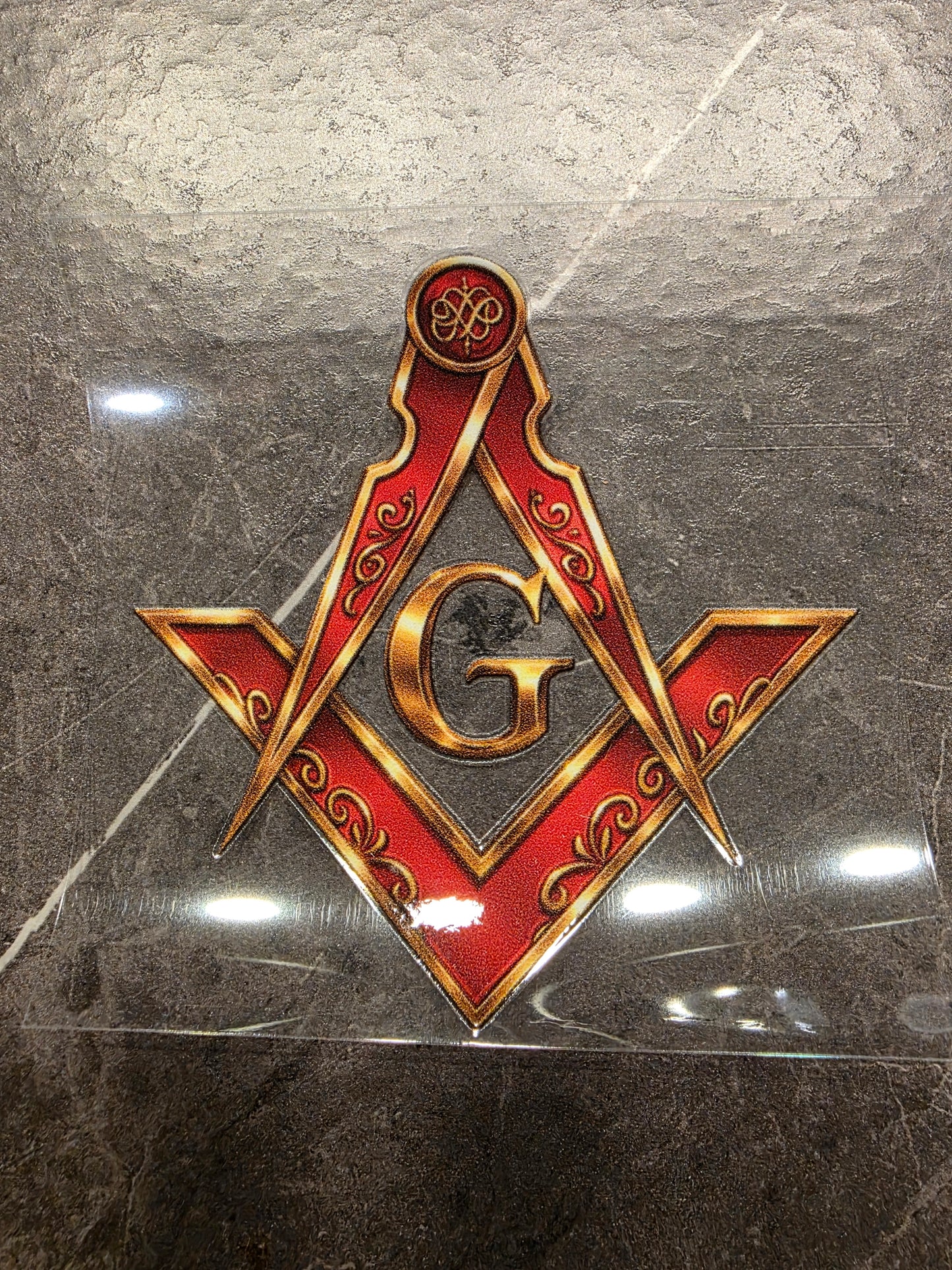 Masonic Square & Compass Decal – Gold & Red Freemason Symbol | UV DTF Transfer