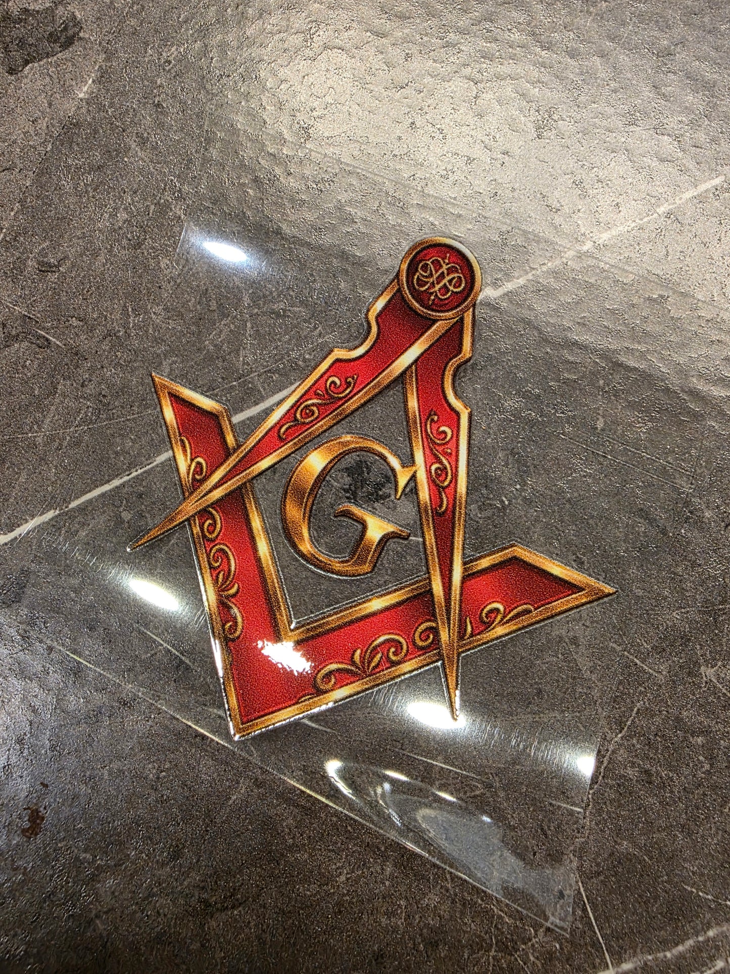 Masonic Square & Compass Decal – Gold & Red Freemason Symbol | UV DTF Transfer
