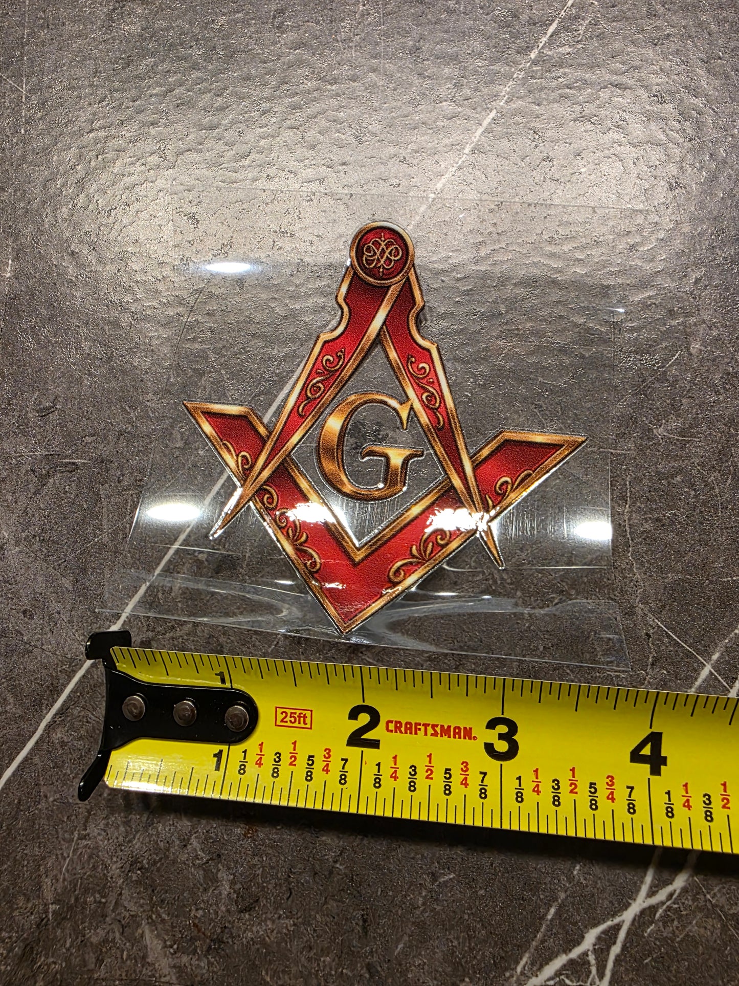 Masonic Square & Compass Decal – Gold & Red Freemason Symbol | UV DTF Transfer