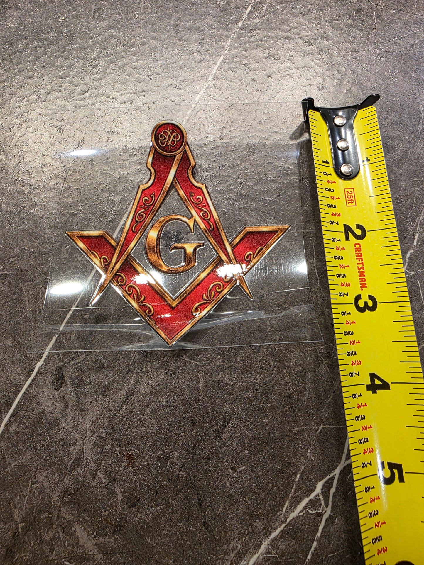 Masonic Square & Compass Decal – Gold & Red Freemason Symbol | UV DTF Transfer