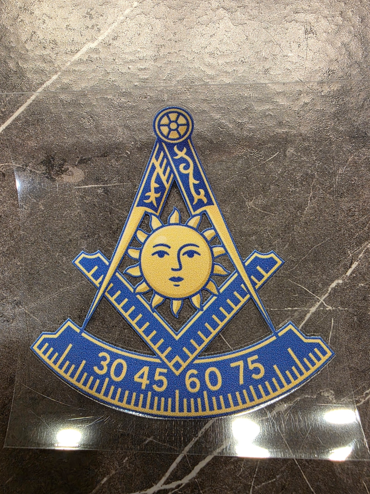 Past Master Masonic Decal – Sunburst Blue & Gold Symbol | UV DTF Transfer