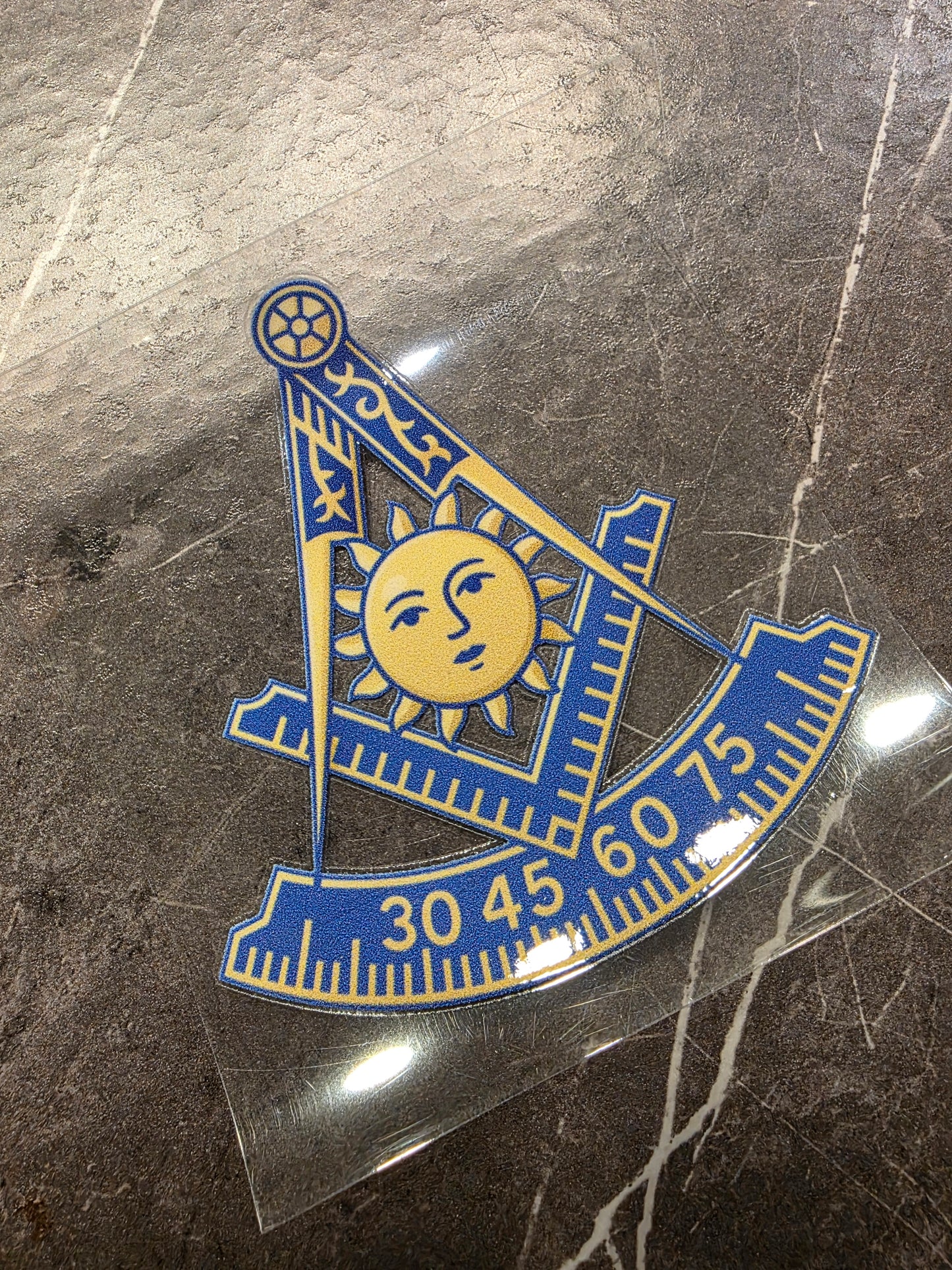 Past Master Masonic Decal – Sunburst Blue & Gold Symbol | UV DTF Transfer