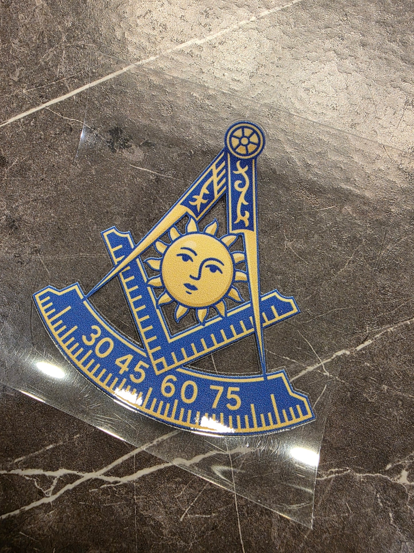 Past Master Masonic Decal – Sunburst Blue & Gold Symbol | UV DTF Transfer