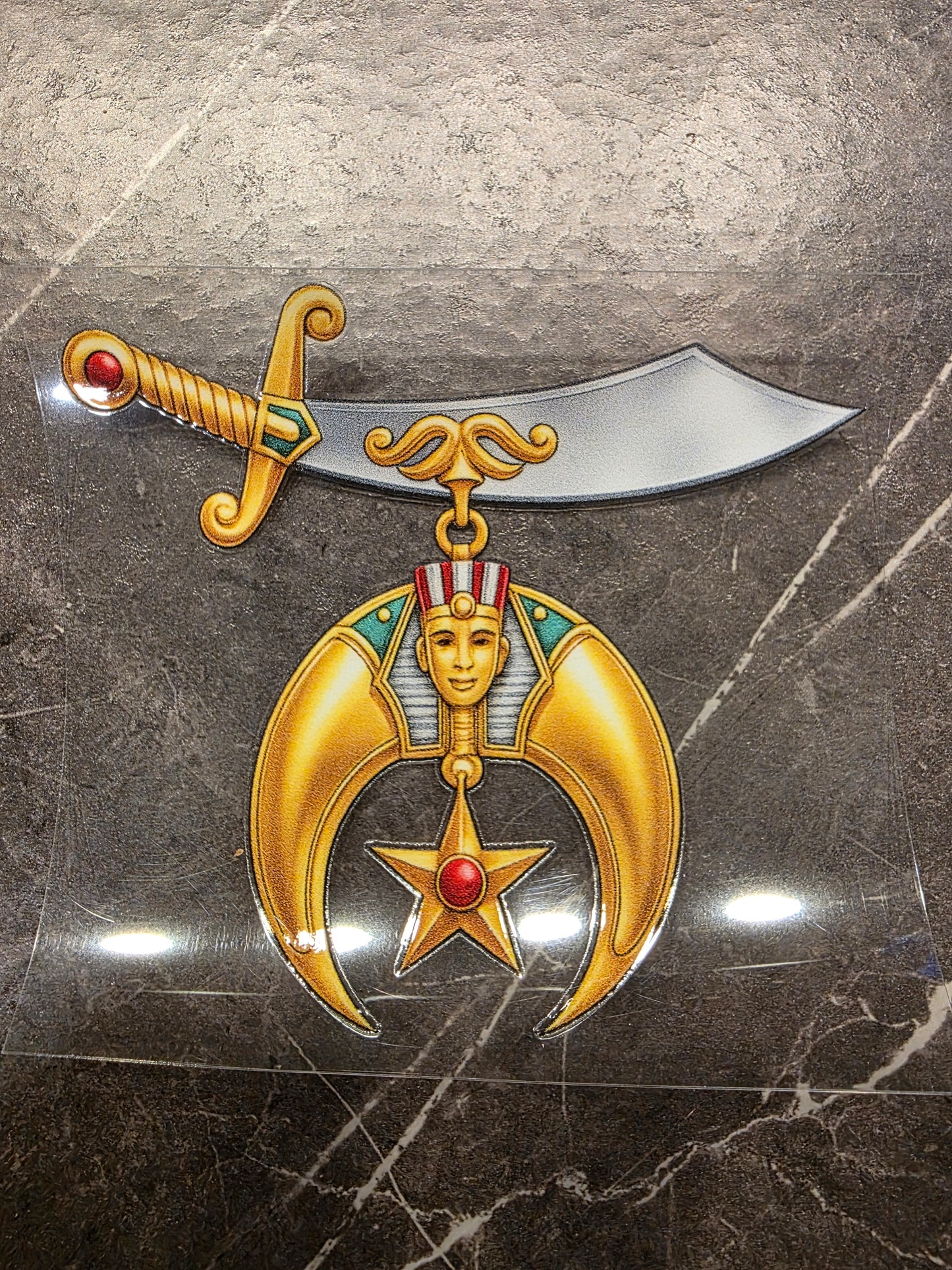 Shriner Crescent & Scimitar Decal – Gold Shrine Emblem | UV DTF Transfer