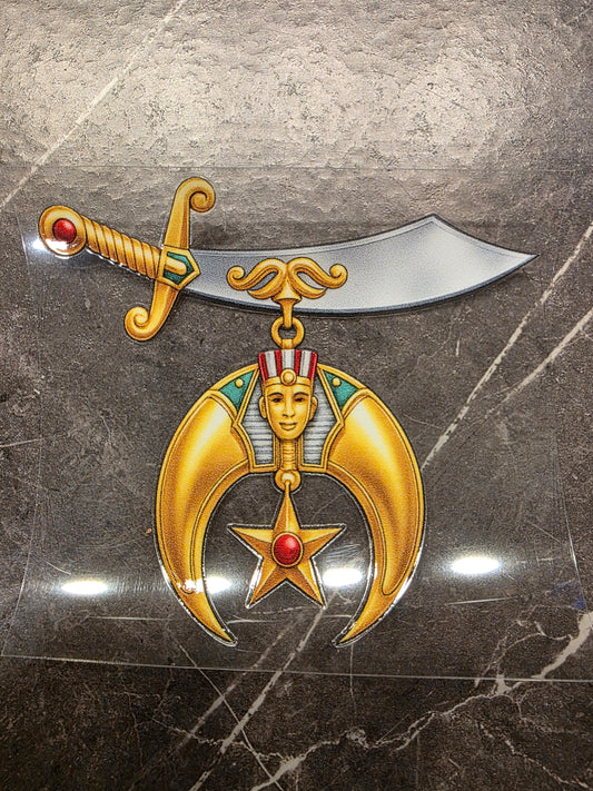 Shriner Crescent & Scimitar Decal – Gold Shrine Emblem | UV DTF Transfer