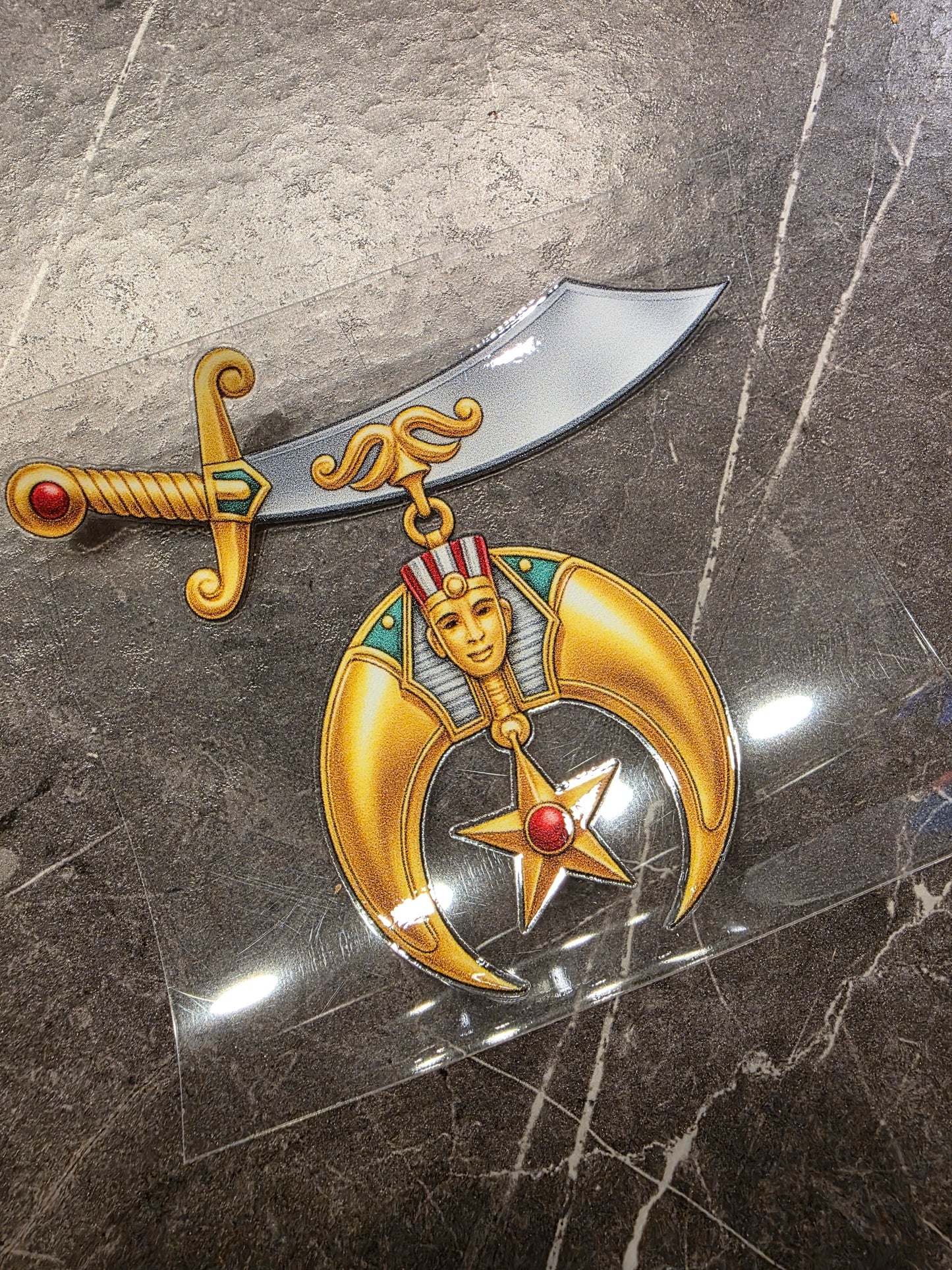 Shriner Crescent & Scimitar Decal – Gold Shrine Emblem | UV DTF Transfer