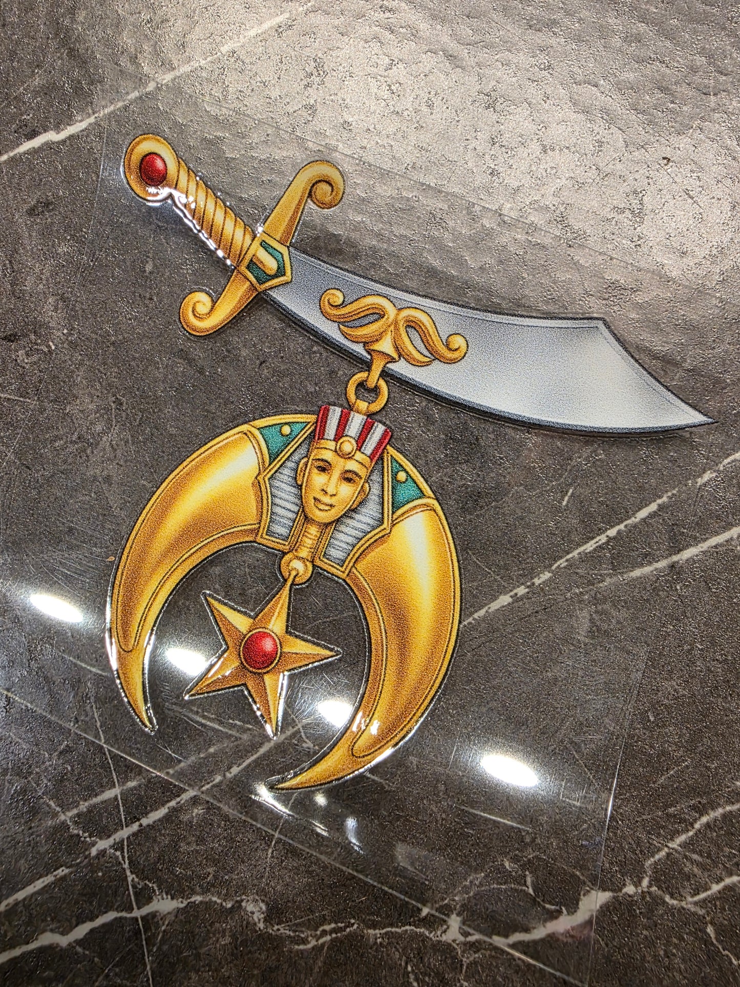 Shriner Crescent & Scimitar Decal – Gold Shrine Emblem | UV DTF Transfer