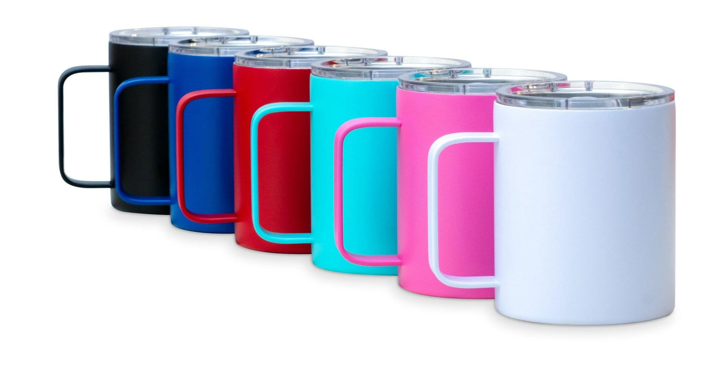 12oz Powder-Coated Camper Mug – Vacuum-Insulated and UV DTF Ready
