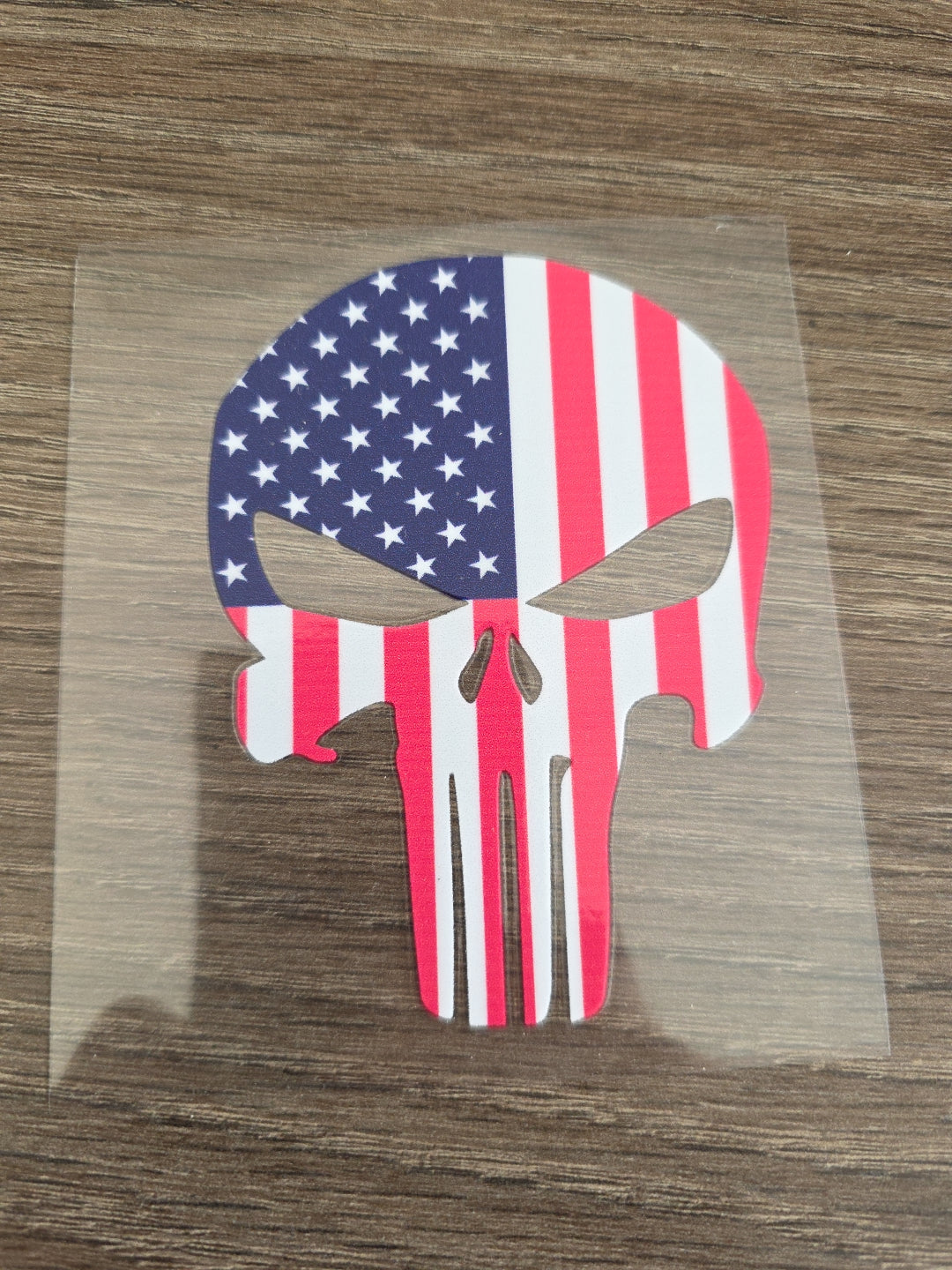 Punisher Skull with US Flag – 4x4 UV DTF Decal for Vehicles & Gear
