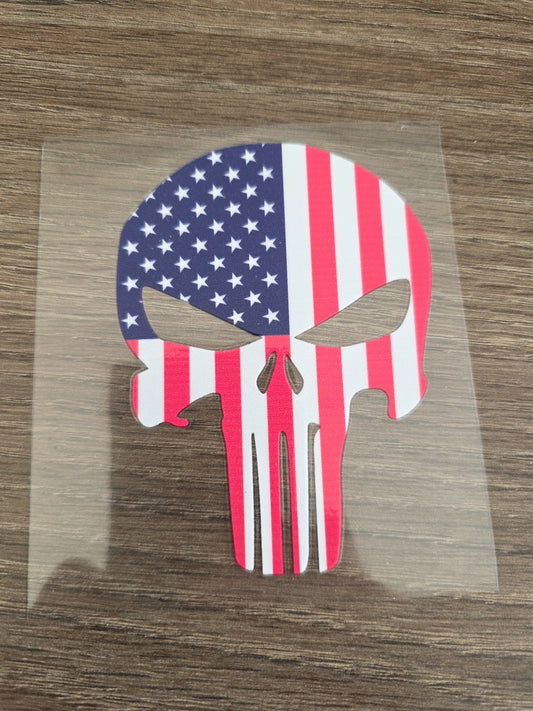 Punisher Skull with US Flag – 4x4 UV DTF Decal for Vehicles & Gear