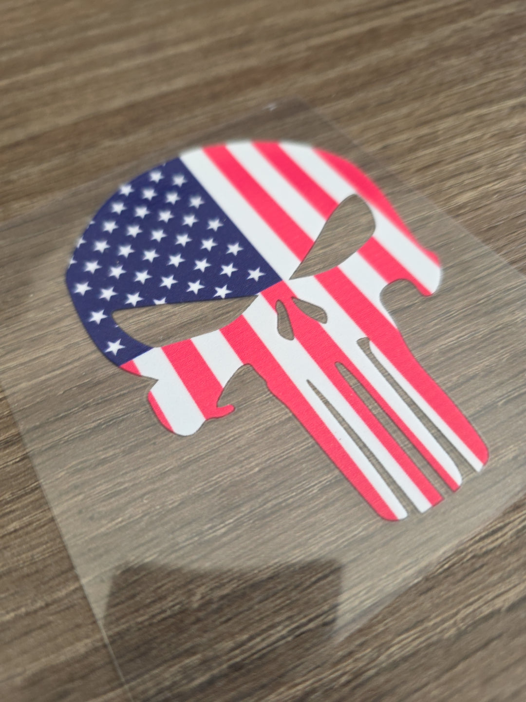 Punisher Skull with US Flag – 4x4 UV DTF Decal for Vehicles & Gear