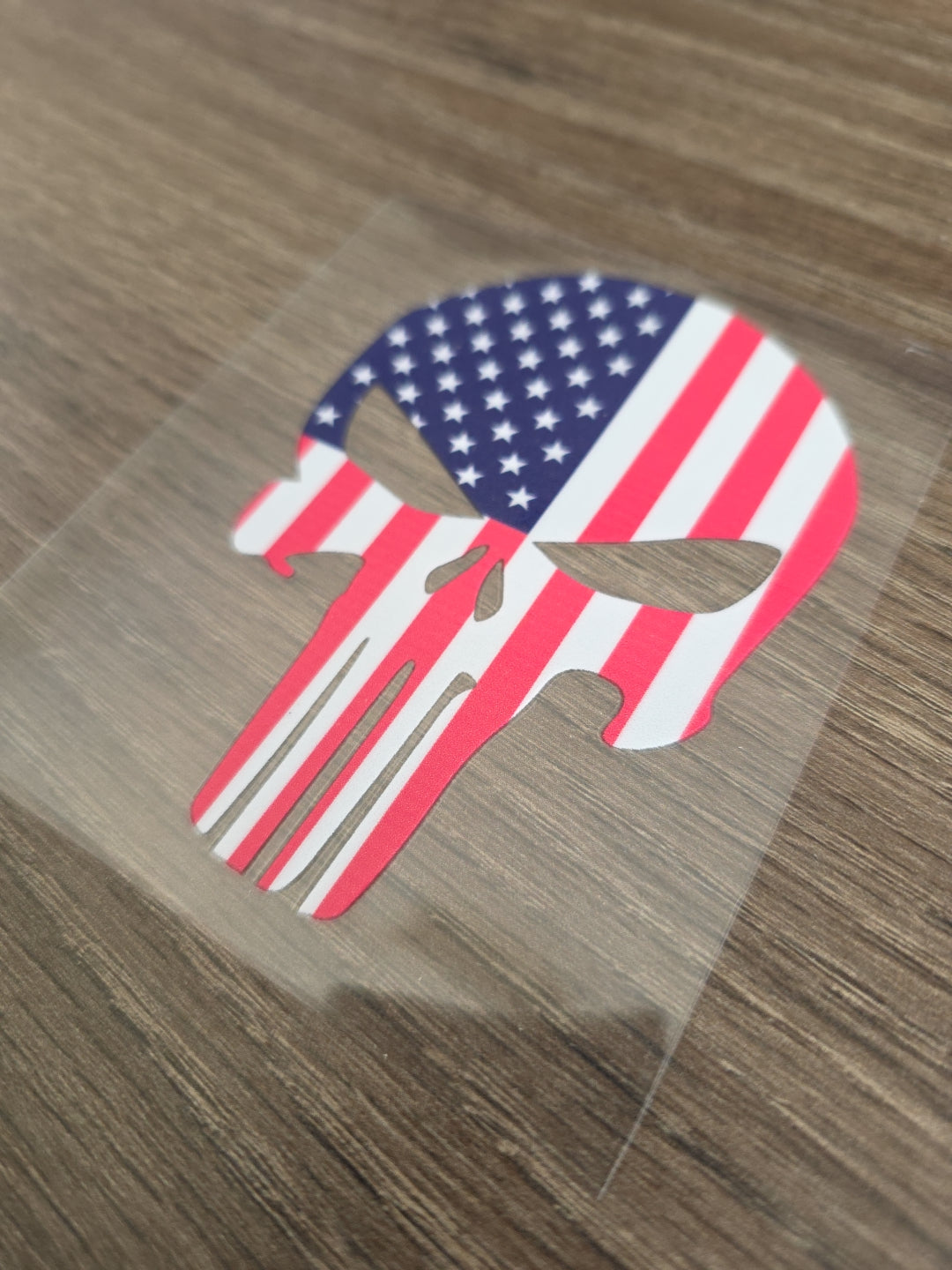 Punisher Skull with US Flag – 4x4 UV DTF Decal for Vehicles & Gear