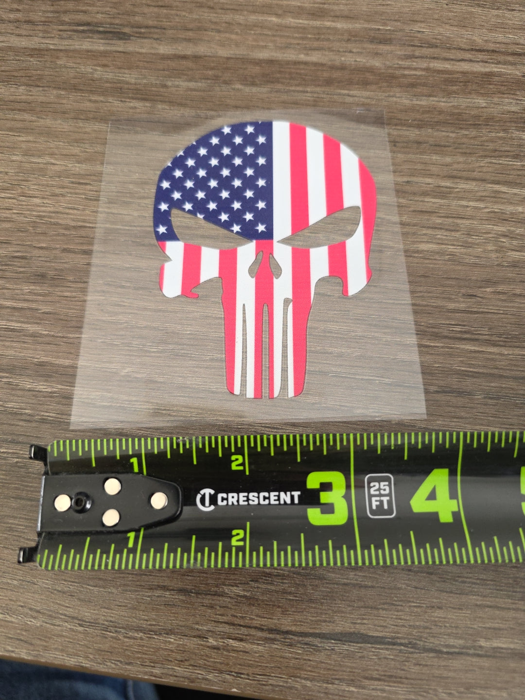 Punisher Skull with US Flag – 4x4 UV DTF Decal for Vehicles & Gear