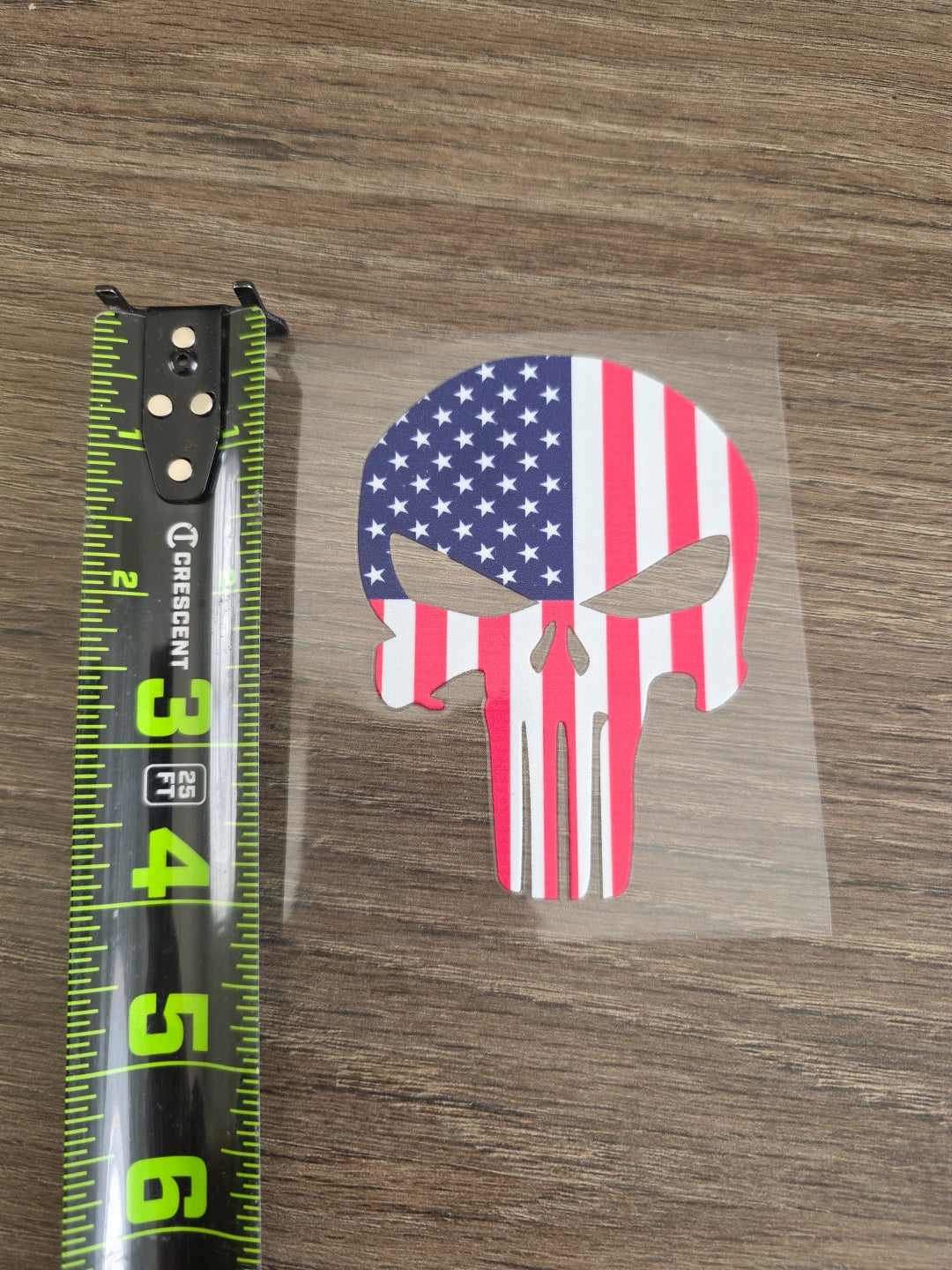 Punisher Skull with US Flag – 4x4 UV DTF Decal for Vehicles & Gear