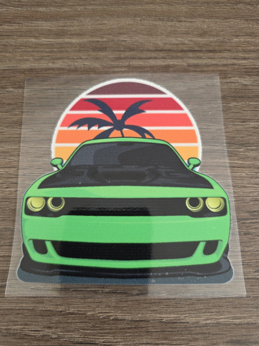 Muscle Car Sunset UV DTF Raised DECAL STICKER Waterproof High Quality 4in