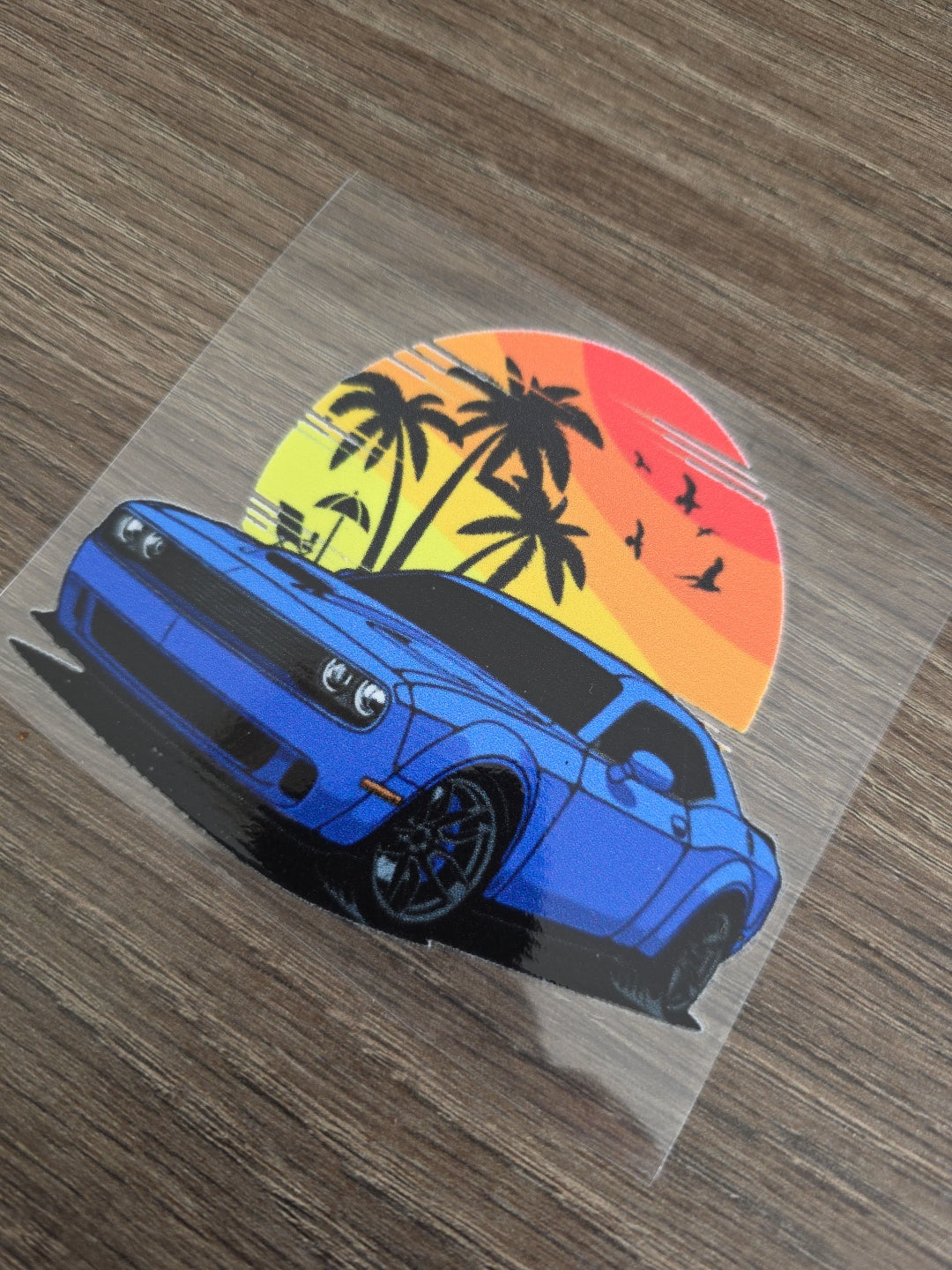 Muscle Car Sunset UV DTF Raised DECAL STICKER Waterproof High Quality 4in