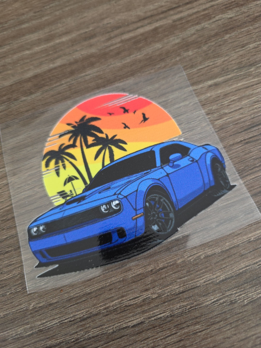 Muscle Car Sunset UV DTF Raised DECAL STICKER Waterproof High Quality 4in