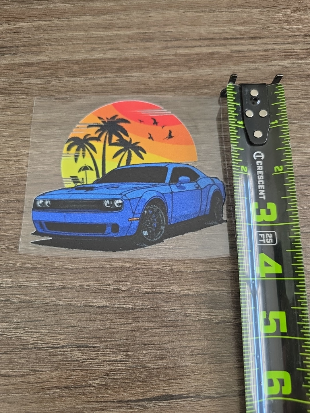 Muscle Car Sunset UV DTF Raised DECAL STICKER Waterproof High Quality 4in