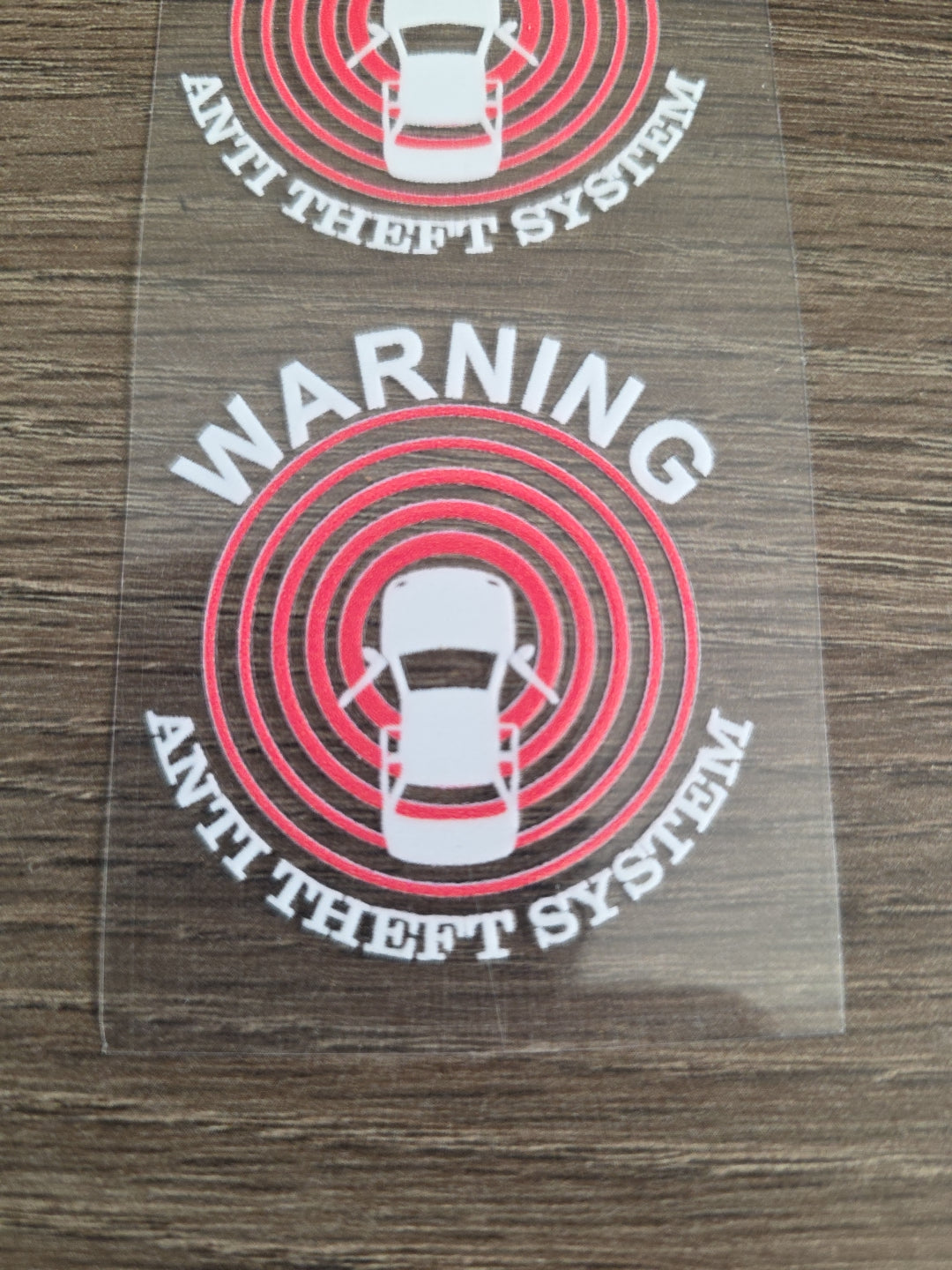 4 Pack Car Alarm Decals – 1.75 x 1.75 Clear UV DTF Security Stickers