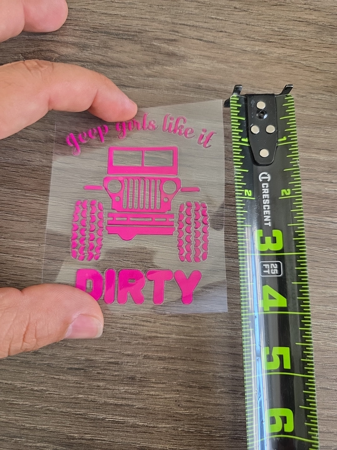 Jeep Girls Like It Dirty – Pink UV DTF Decal for Vehicle Windows, Laptops & Tumblers
