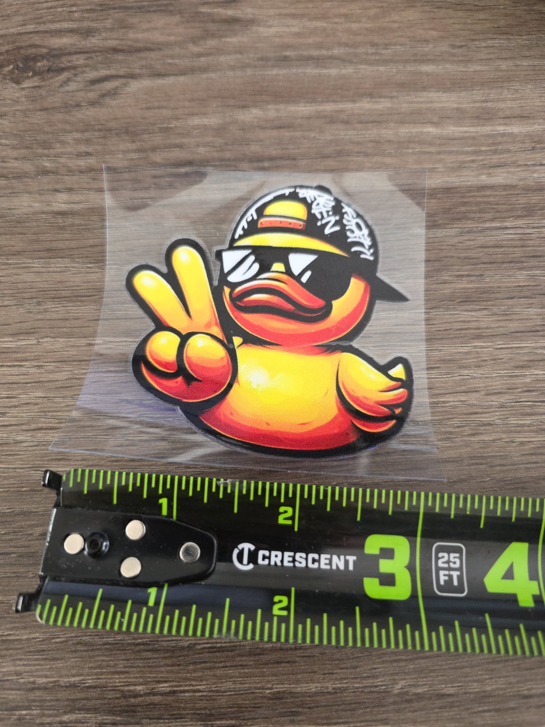 Rubber Duck with Hat & Peace Sign – UV DTF Ducking Decal for Jeep & Vehicle Windows