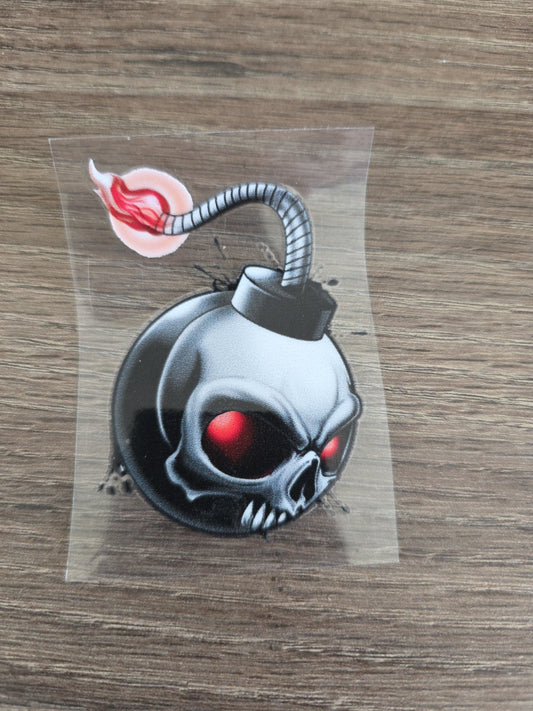 Skeleton Faced Ignited Bomb Cartoon UV DTF Decal Sticker Waterproof USA Printed