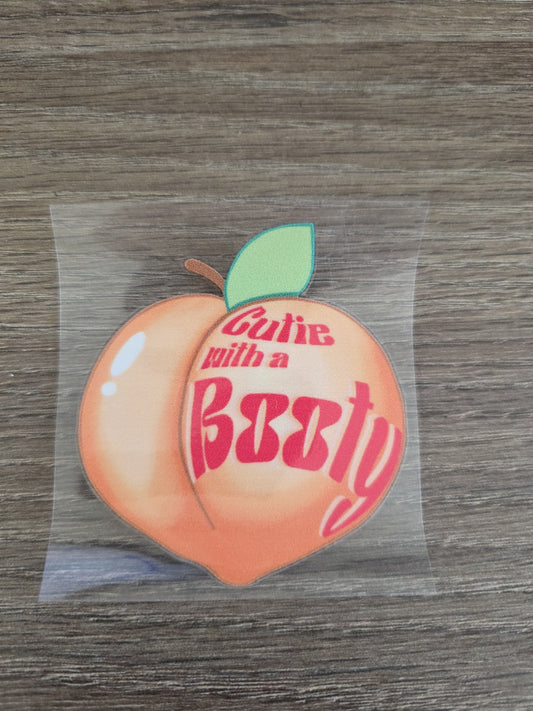 Cutie With A Booty Peach Emoji UV DTF Decal Sticker Waterproof USA Printed