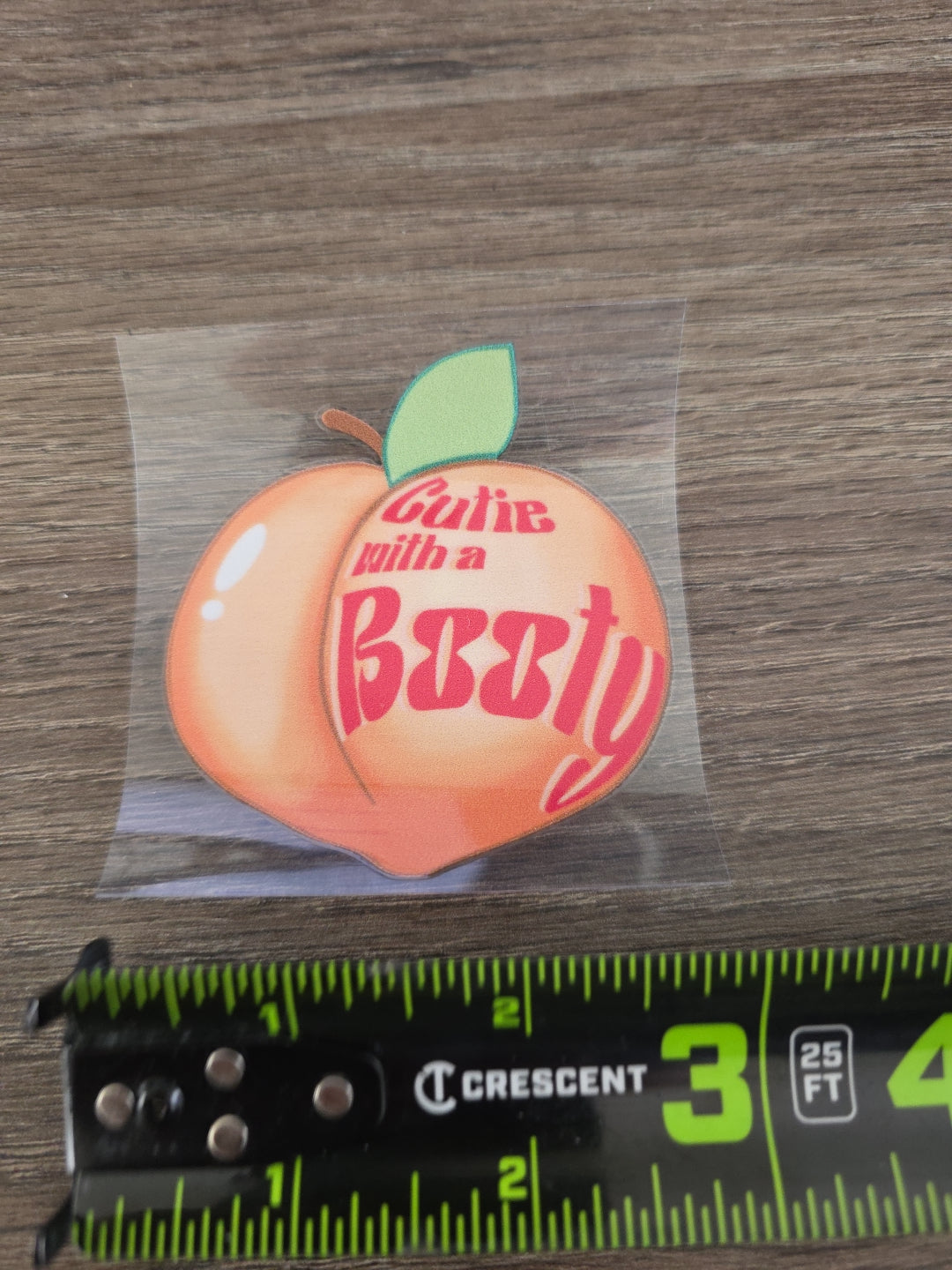 Cutie With A Booty Peach Emoji UV DTF Decal Sticker Waterproof USA Printed
