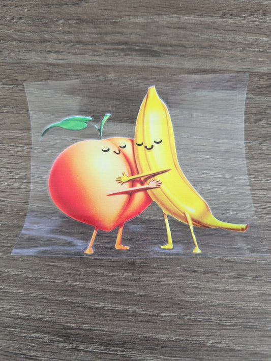Banana And Peach Emoji Hugging Humorous UV DTF Decal Sticker Waterproof