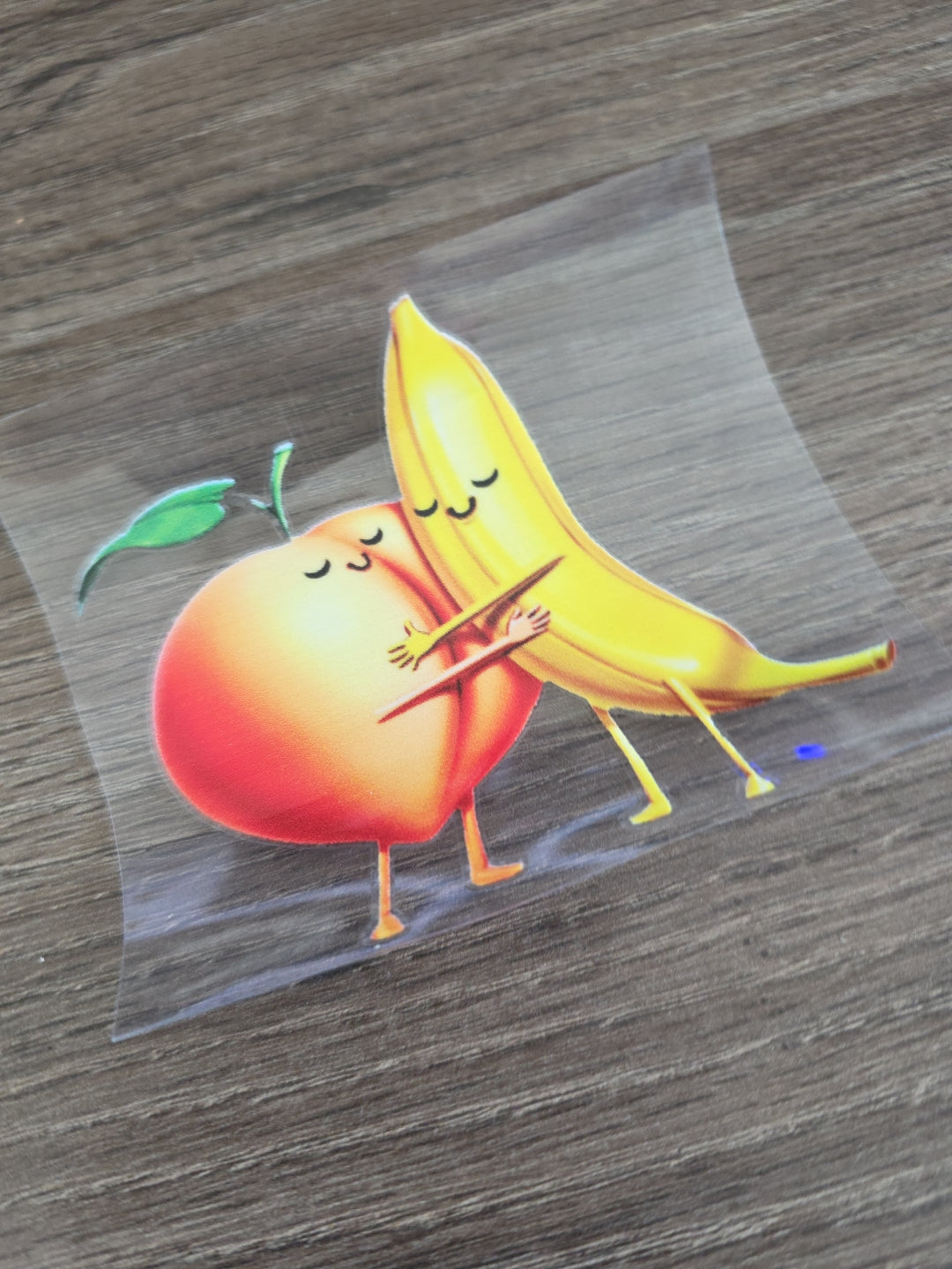 Banana And Peach Emoji Hugging Humorous UV DTF Decal Sticker Waterproof
