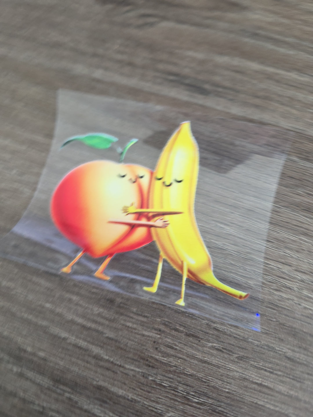 Banana And Peach Emoji Hugging Humorous UV DTF Decal Sticker Waterproof