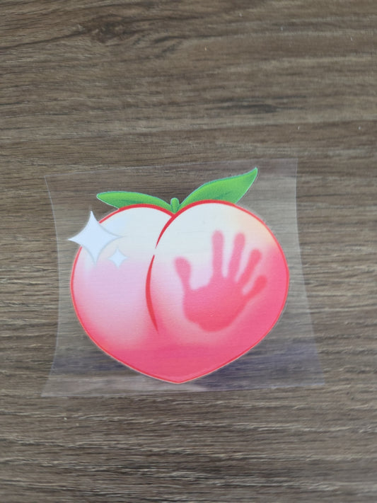 Peach With Right Hand Print Emoji UV DTF Raised Decal Sticker Waterproof
