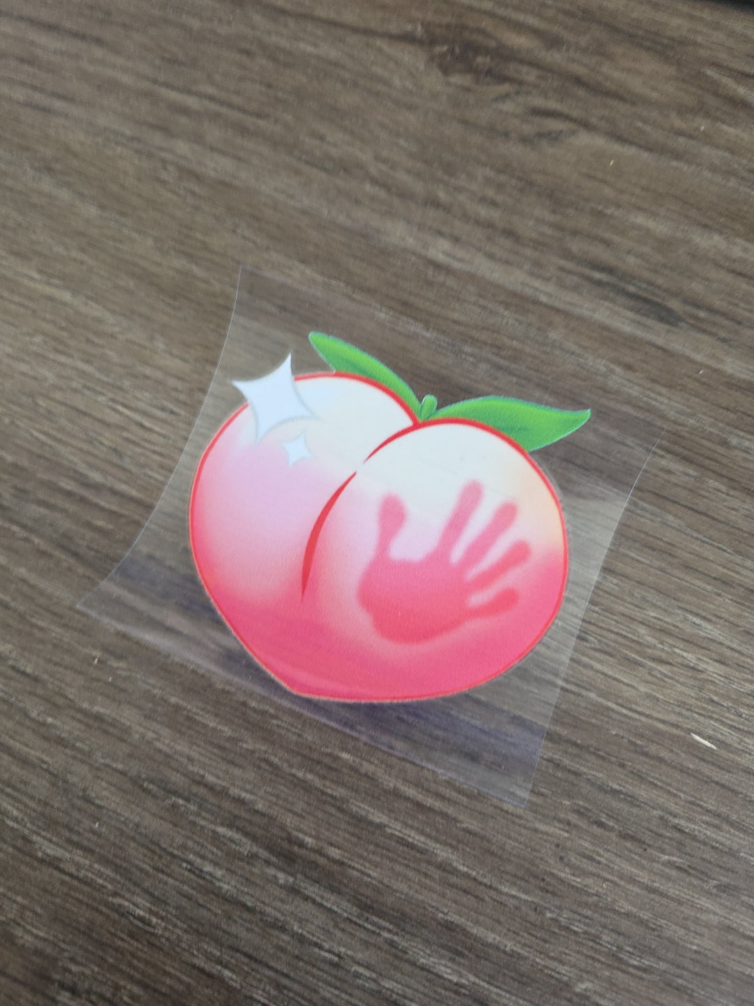 Peach With Right Hand Print Emoji UV DTF Raised Decal Sticker Waterproof
