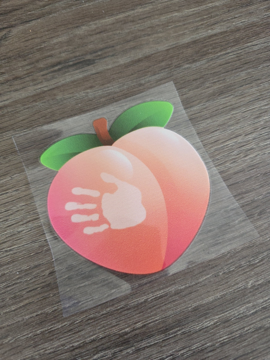 Peach Left Hand Print Emoji UV DTF Decal Sticker Waterproof For Hard Surfaces