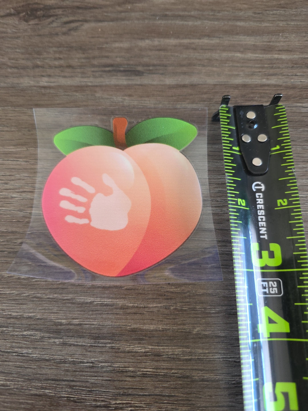 Peach Left Hand Print Emoji UV DTF Decal Sticker Waterproof For Hard Surfaces