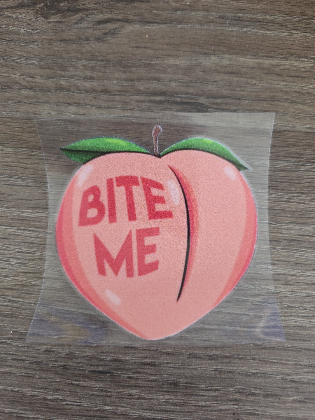 Peach Emoji Bite Me Emoji UV DTF Decal Sticker Waterproof for Hard Surfaces USA
