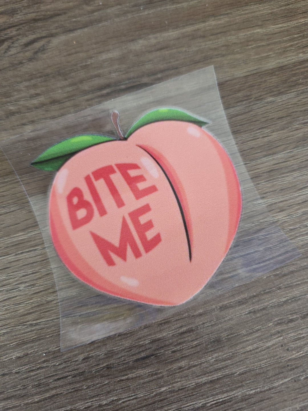 Peach Emoji Bite Me Emoji UV DTF Decal Sticker Waterproof for Hard Surfaces USA